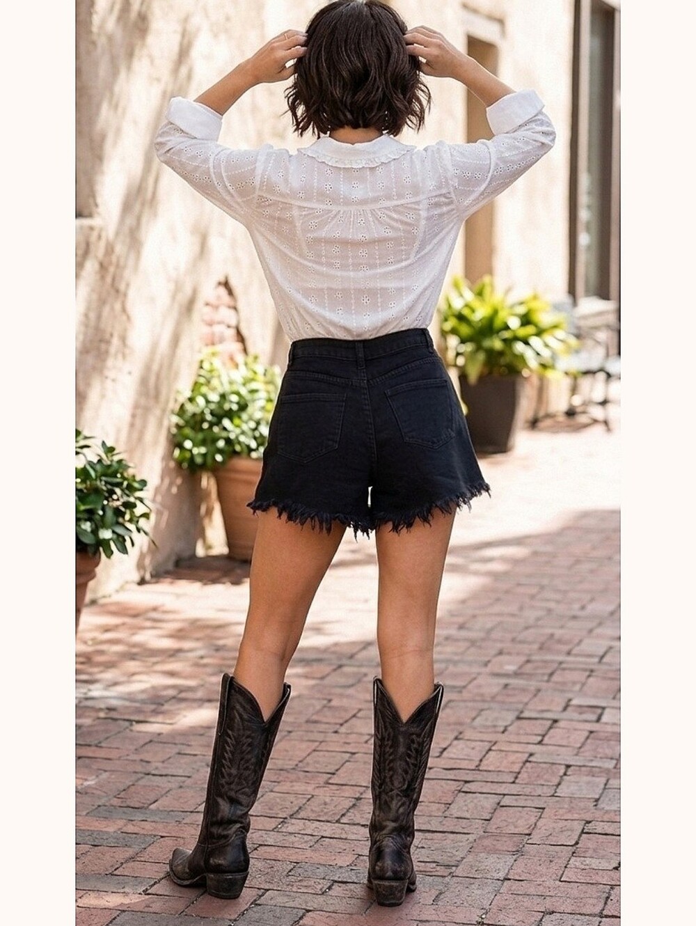 High-Waist Black Frayed Hem Women's Shorts